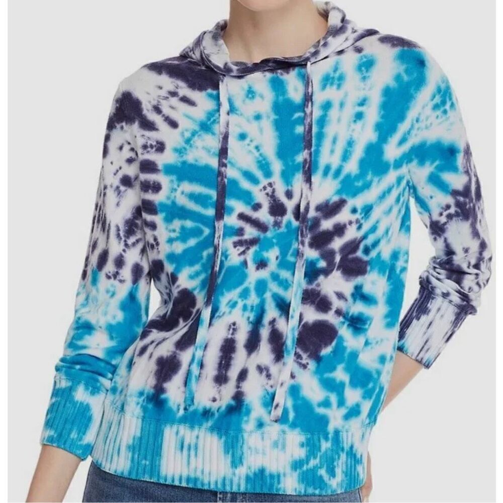 Aqua Womens Blue White Tie-Dye Pullover Hoodie Cotton Sweater size M